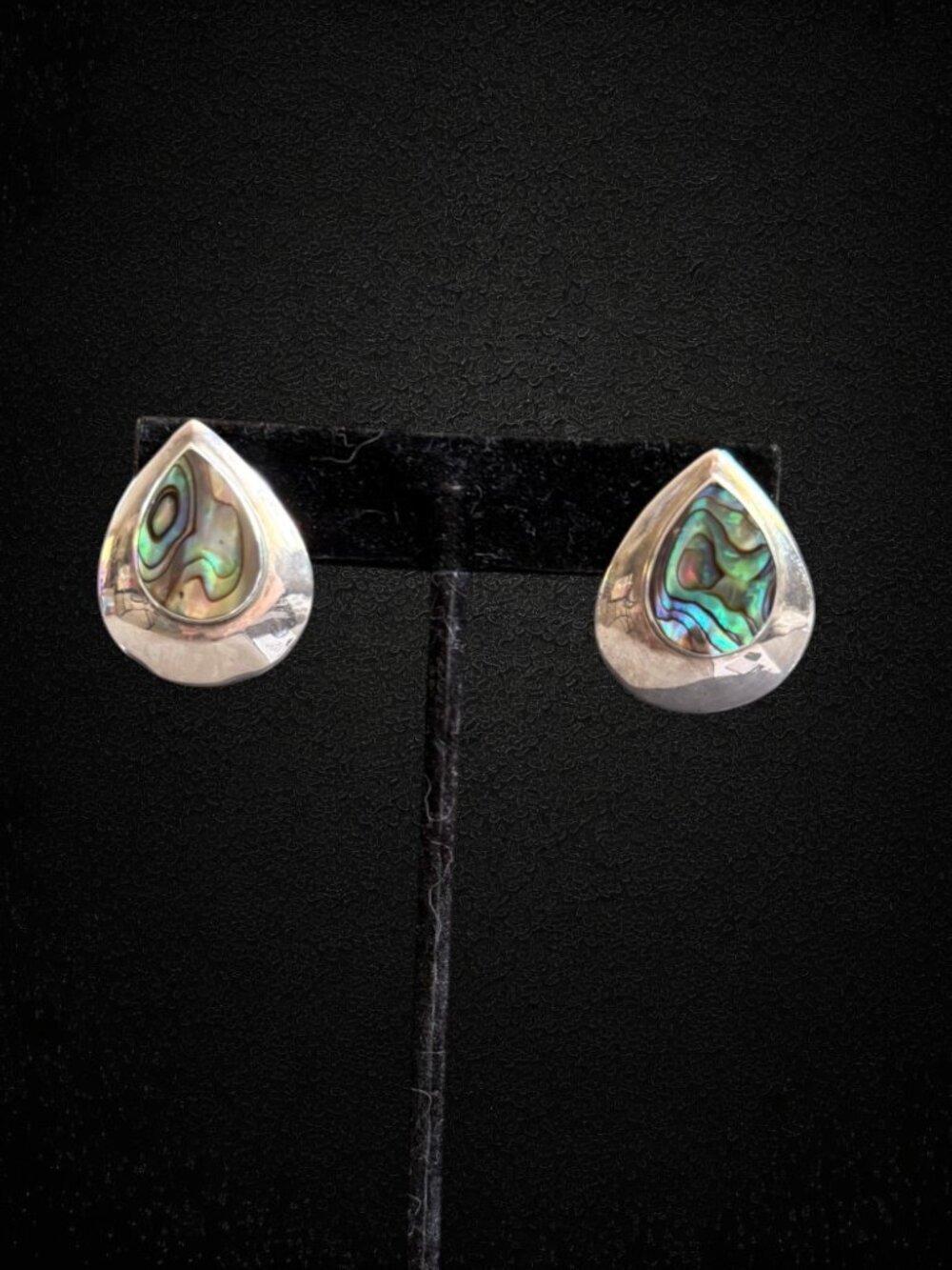 Sterling Silver Abalone Teardrop Stud Earrings 925 Modern Shell Inlay 6.5g